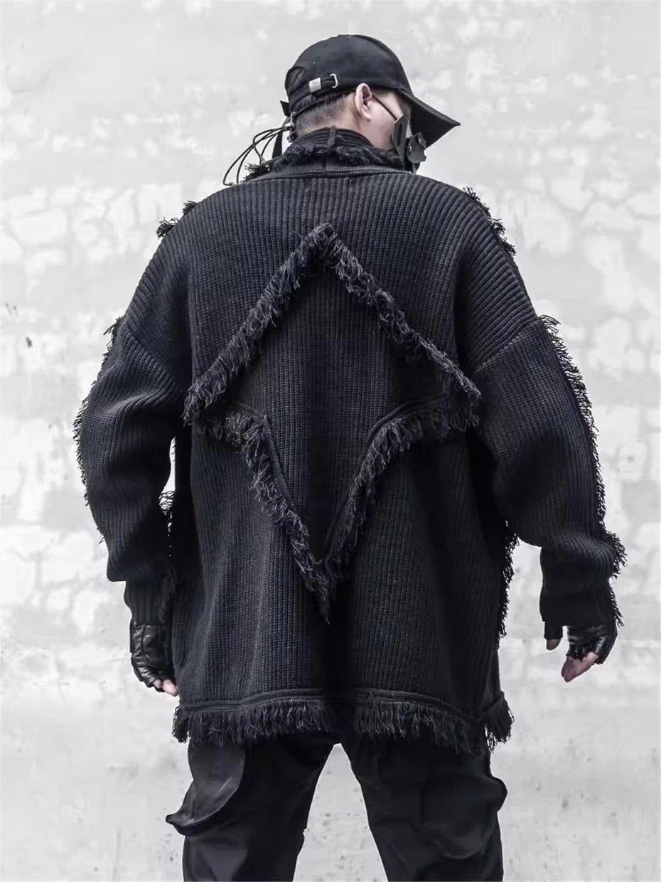 Men's Techwear Knitted Tassel Cardigan Sweater - ATLAS 1