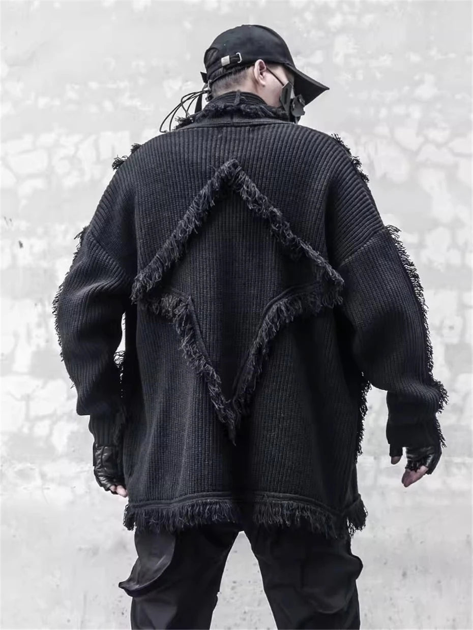 Men's Techwear Knitted Tassel Cardigan Sweater - ATLAS 1