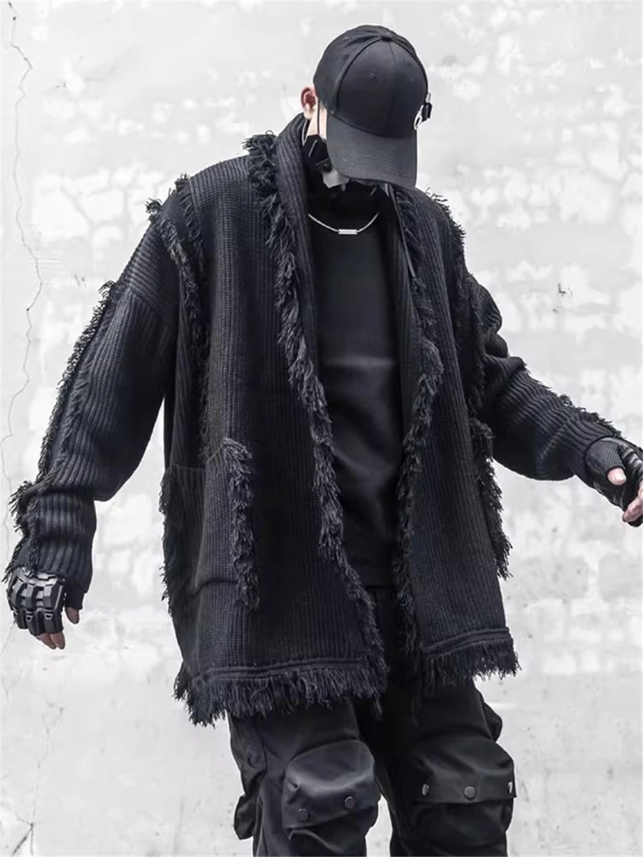Men's Techwear Knitted Tassel Cardigan Sweater - ATLAS 1
