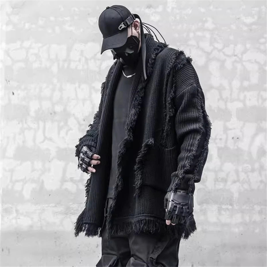 Men's Techwear Knitted Tassel Cardigan Sweater - ATLAS 1