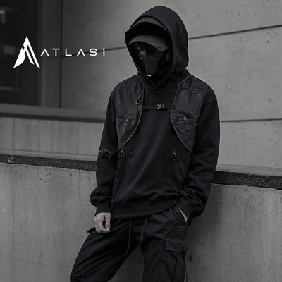 Heren techwear Patchwork Hoodie met Meerdere Zakken