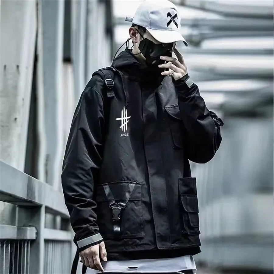 Męska Kurtka Techwear z Wieloma Kieszeniami i Wiatroszczelna — Luźny, luźny krój