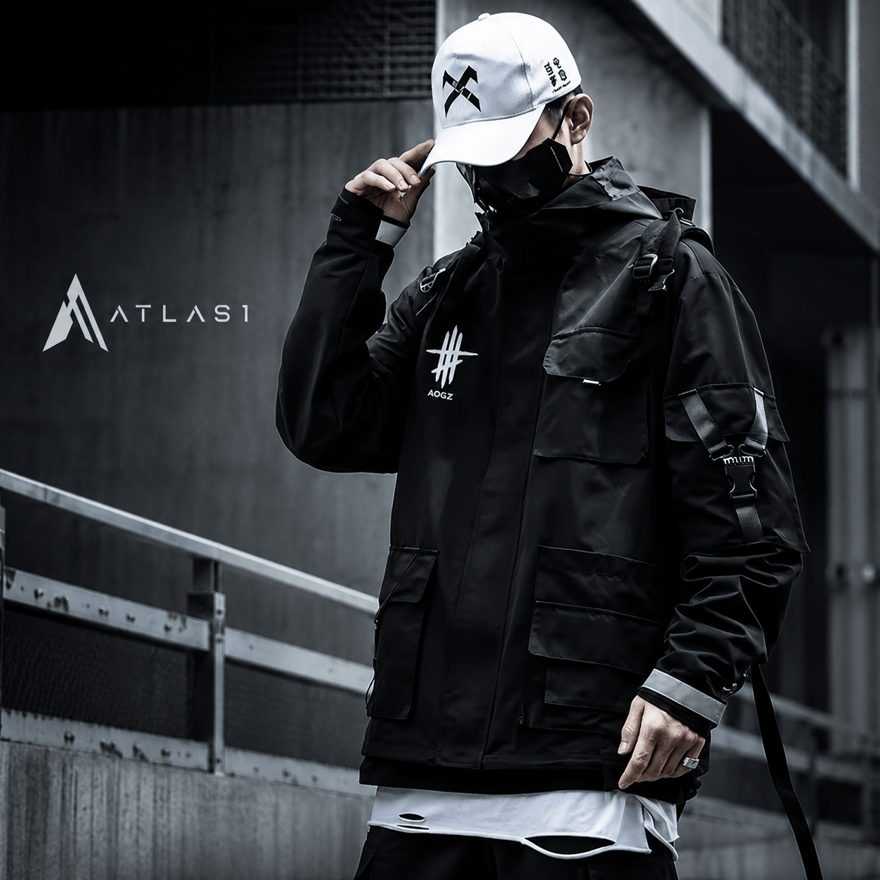 Men's Techwear Multi - Pocket Windbreaker Jacket - ATLAS 1