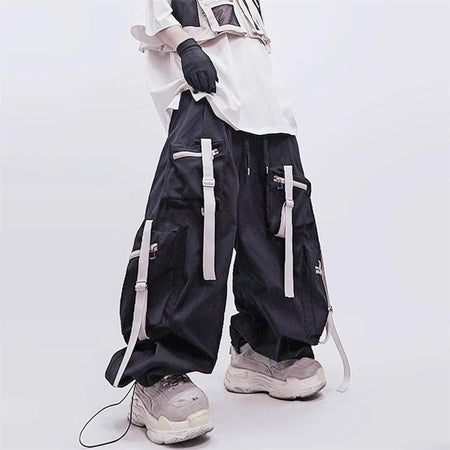 남성용 techwear 멀티 포켓 배기 와이드 레그 카고 팬츠