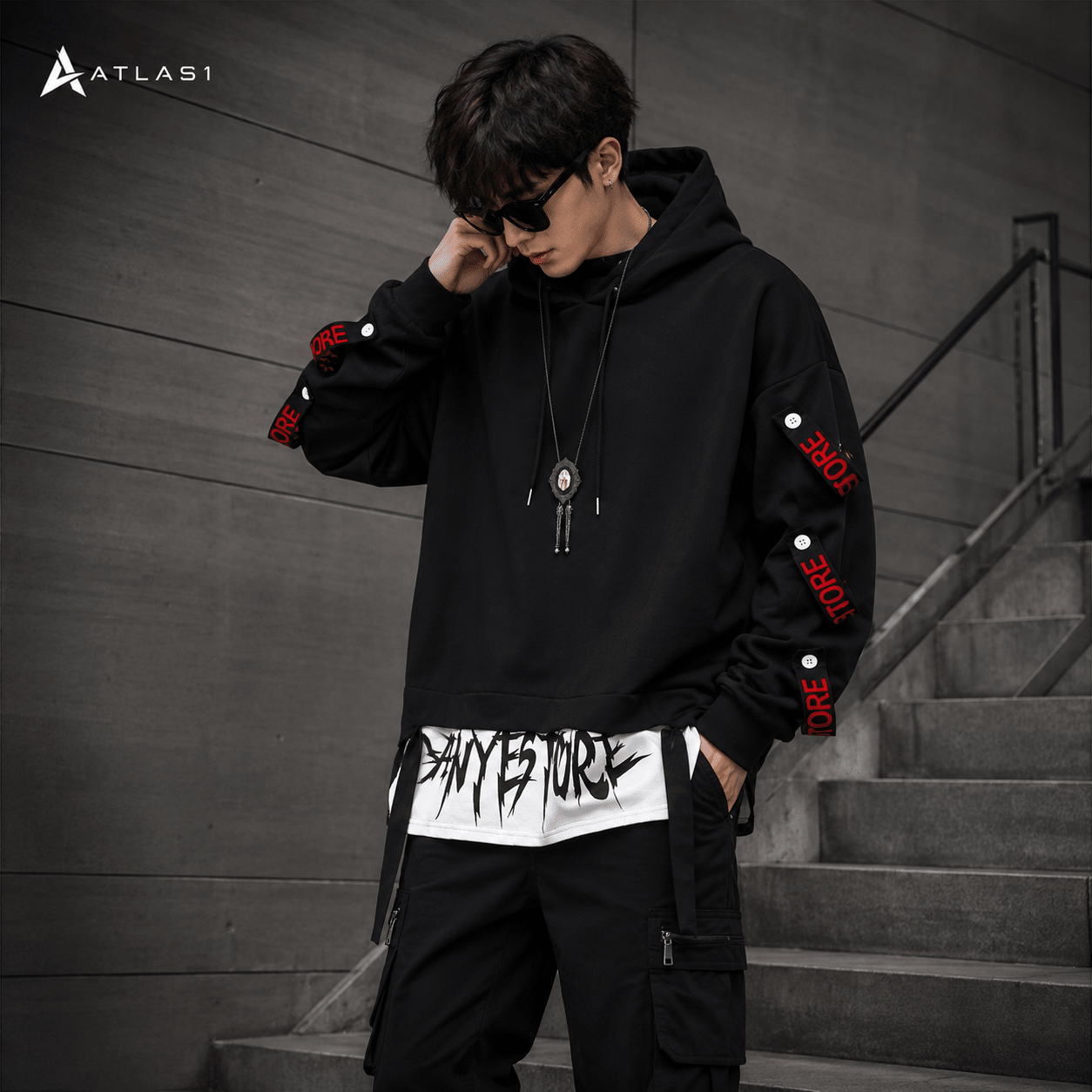 Men’s Techwear Patchwork Street Hoodie - ATLAS 1