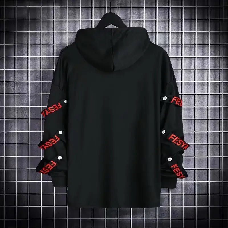Moletom Techwear Patchwork de Rua Masculino — Detalhes de patchwork adicionam textura