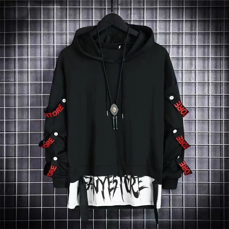 Moletom Techwear Patchwork de Rua Masculino — Design com capuz