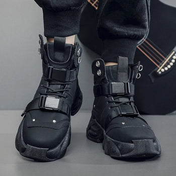 Pánské techwear vysoké motorkářské boty na platformě
