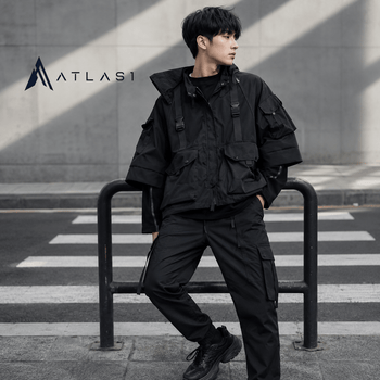 Jaket Cargo Bertudung Taktis Techwear untuk Pria