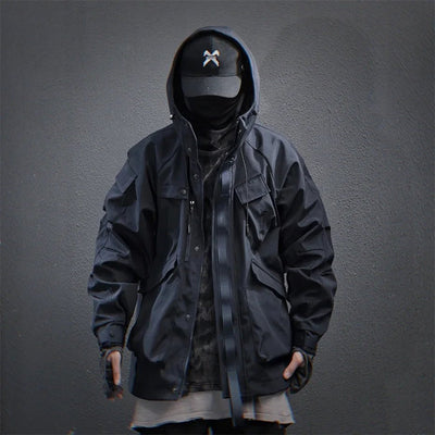Heren techwear Tactisch Windjack met Capuchon en Meerdere Zakken