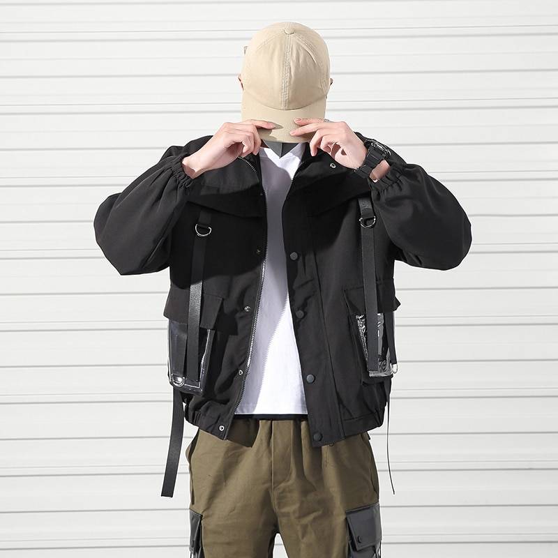 Men's Transparent Pockets Oversized Techwear Bomber Jacket - ATLAS 1