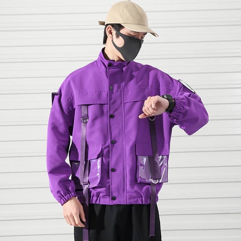 Men's Transparent Pockets Oversized Techwear Bomber Jacket - ATLAS 1