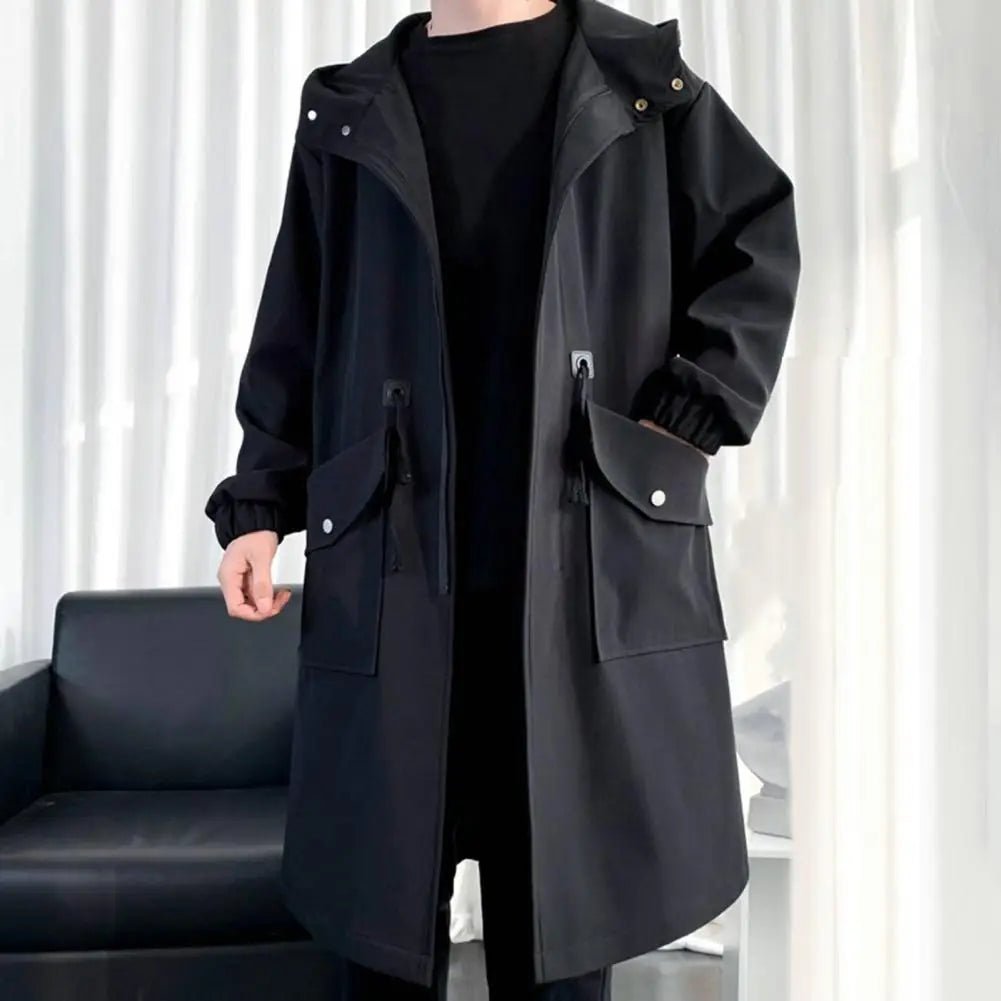 Men's Waterproof Long Rain Jacket Hooded Hiking Travel Rainwear - ATLAS 1