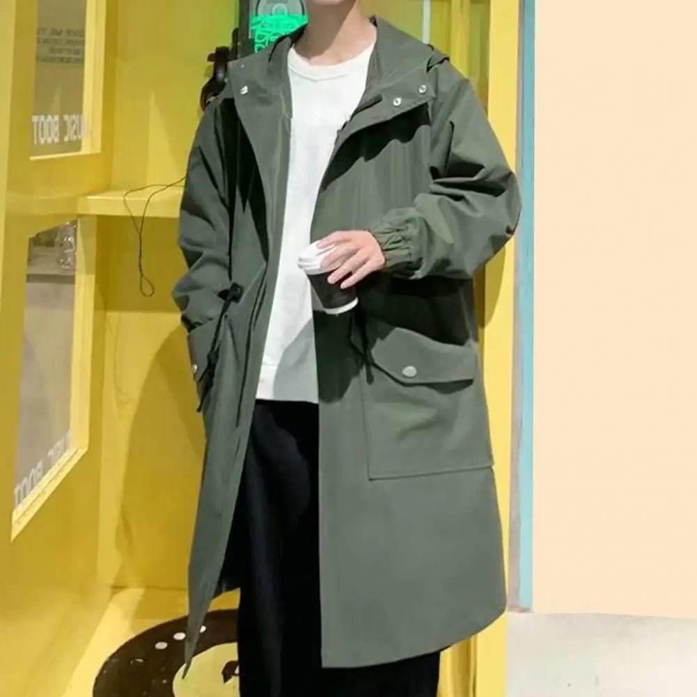 Men's Waterproof Long Rain Jacket Hooded Hiking Travel Rainwear - ATLAS 1