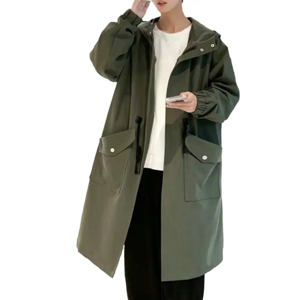 Men's Waterproof Long Rain Jacket Hooded Hiking Travel Rainwear - ATLAS 1