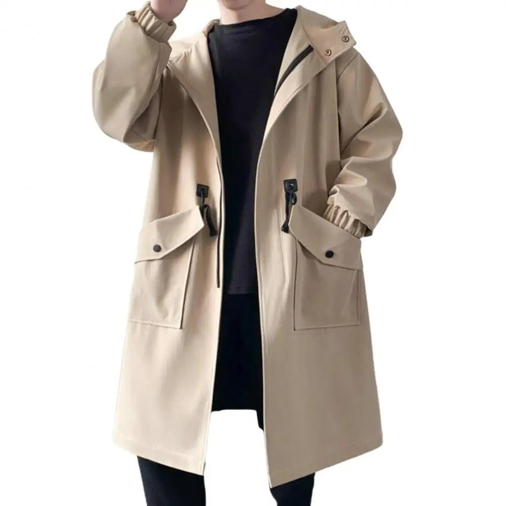 Men's Waterproof Long Rain Jacket Hooded Hiking Travel Rainwear - ATLAS 1