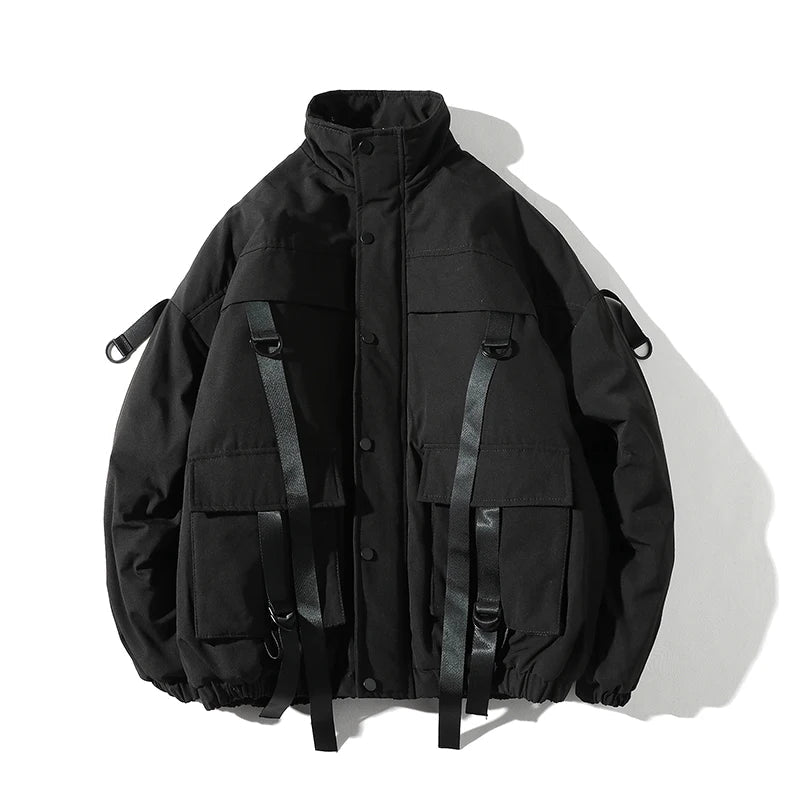 Men’s Winter Ribbons Pocket Padded Parka Jacket — Pockets for small essentials