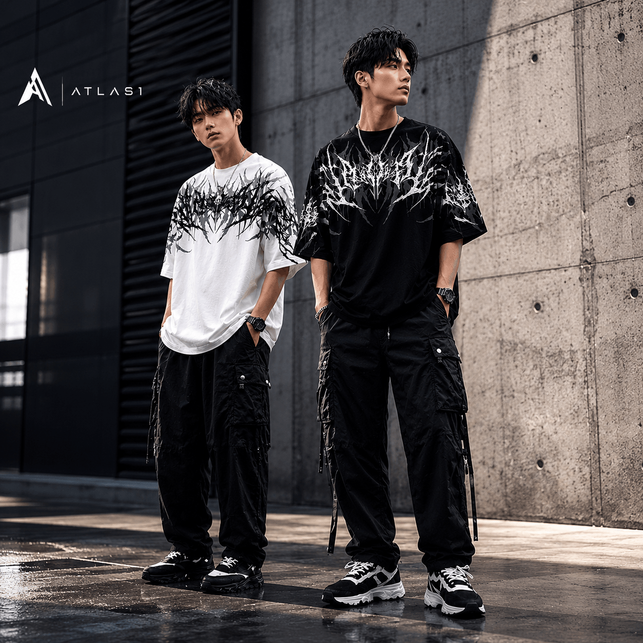 Men's Y2K Cyberpunk Gothic Graphic Tee - ATLAS 1