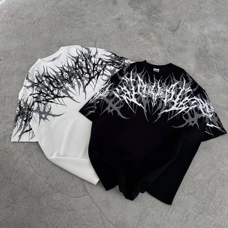Men's Y2K Cyberpunk Gothic Graphic Tee - ATLAS 1 - Techwear Store