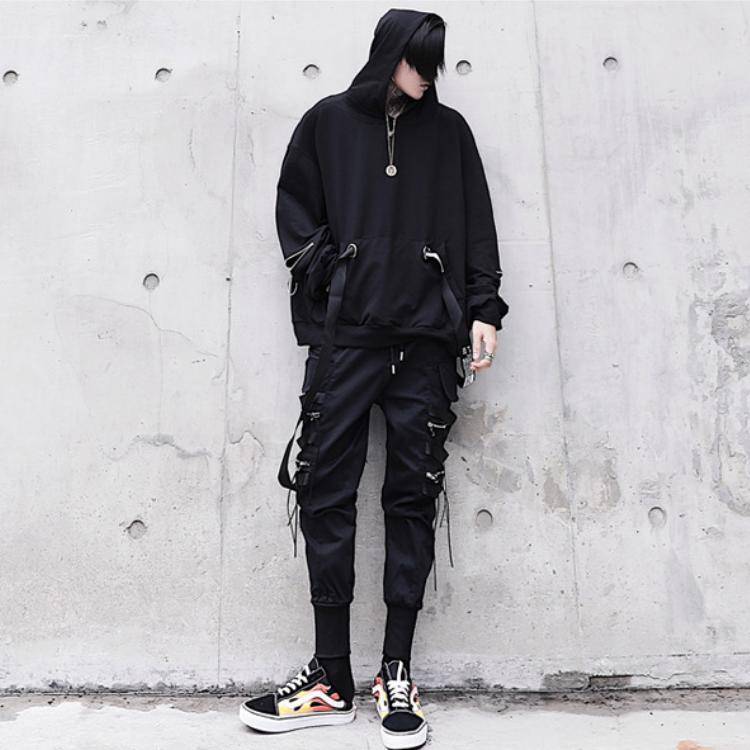 Men's Zipper Sleeve Techwear Hoodie — Relaxed baggy cut