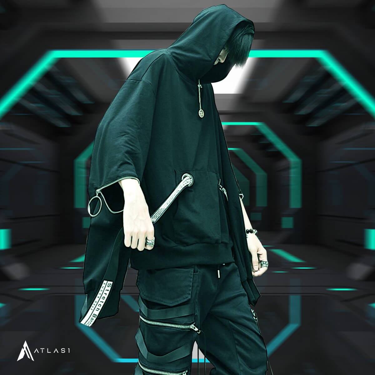 Men's Zipper Sleeve Techwear Hoodie - ATLAS 1