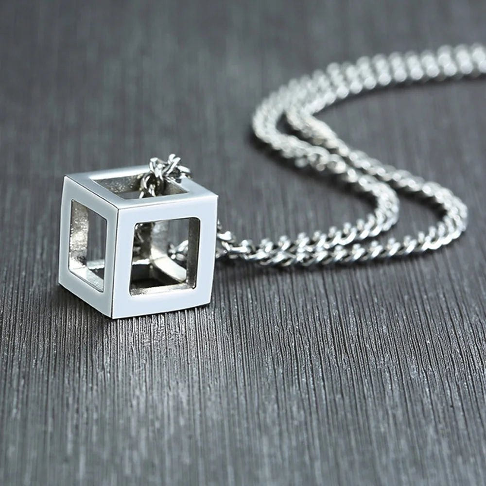 Minimalist Cube Charm Chain Necklace - ATLAS 1