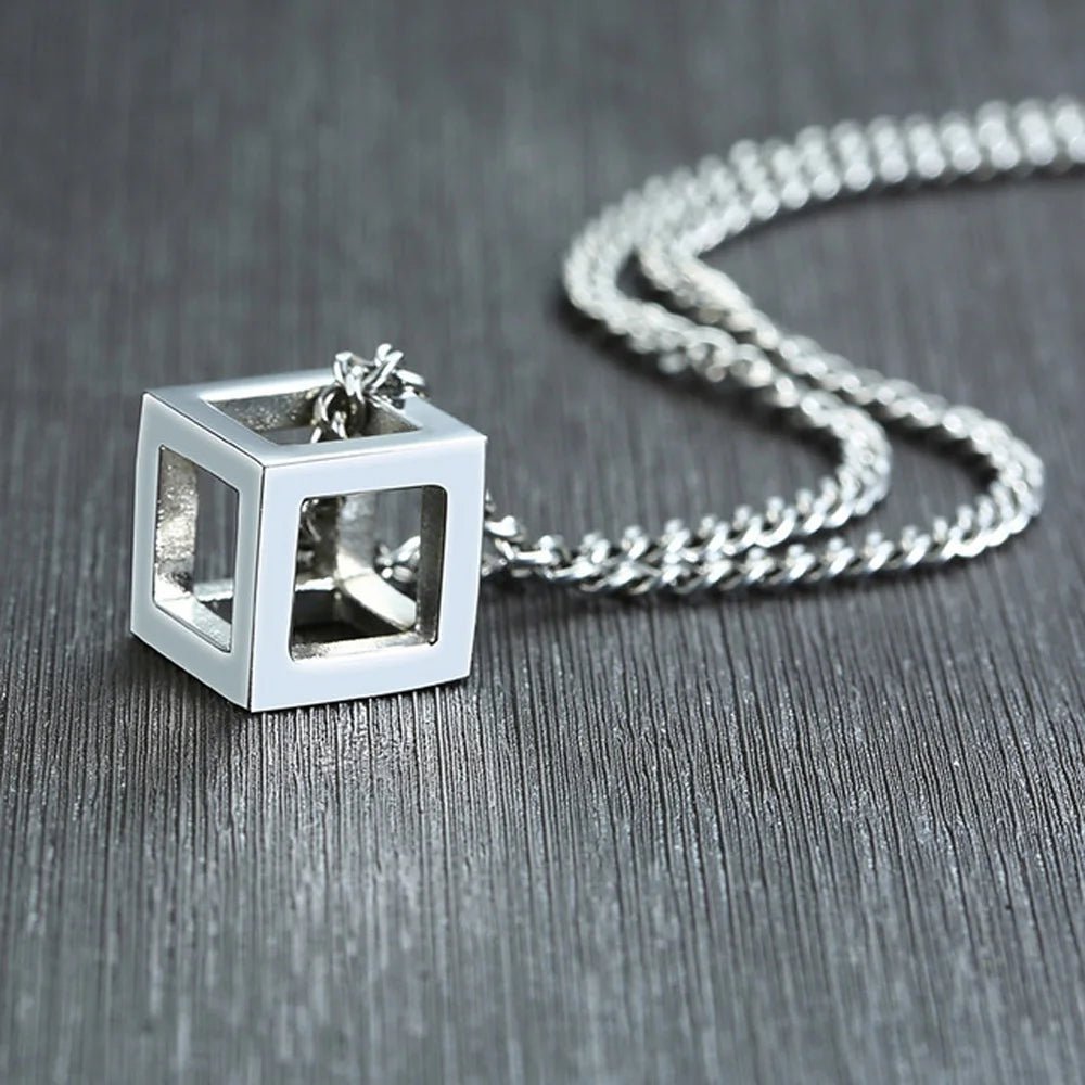 Minimalist Cube Charm Chain Necklace - ATLAS 1