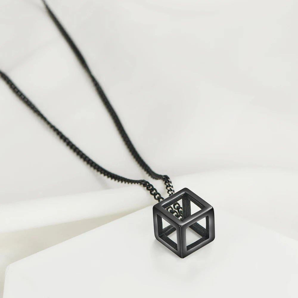 Minimalist Cube Charm Chain Necklace - ATLAS 1
