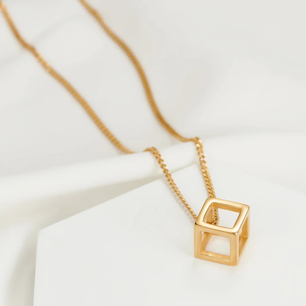 Minimalist Cube Charm Chain Necklace - ATLAS 1