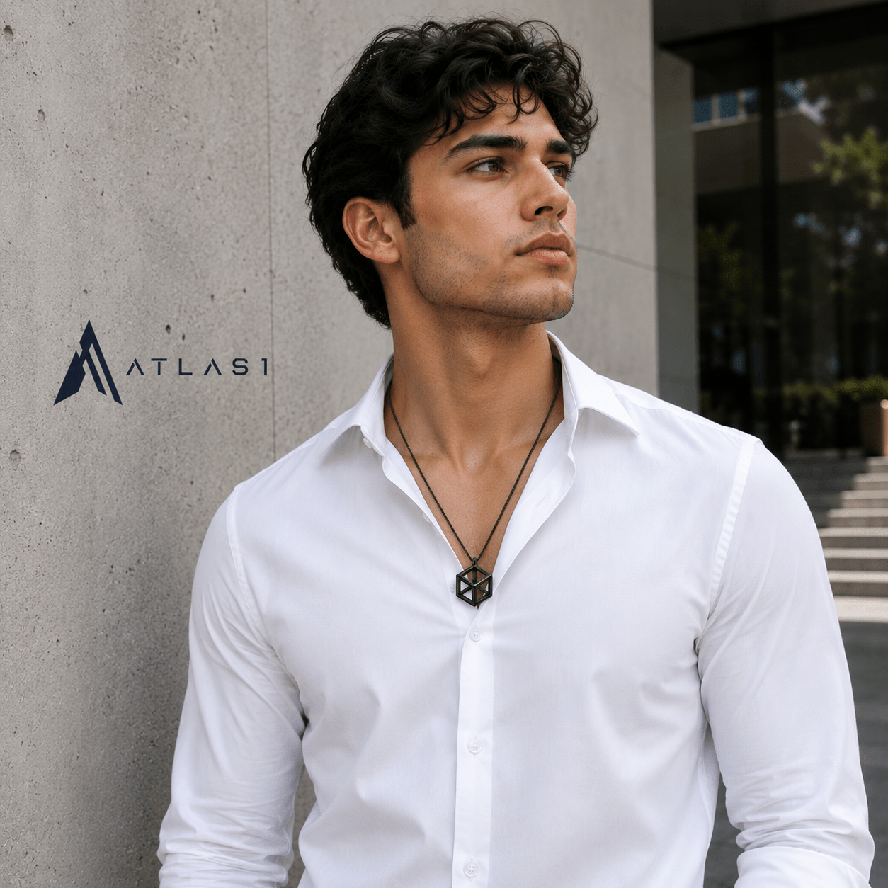 Minimalist Cube Charm Chain Necklace - ATLAS 1