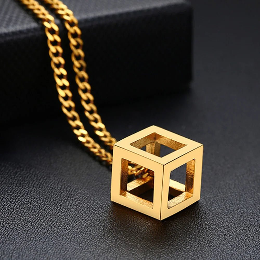 Minimalist Cube Charm Chain Necklace - ATLAS 1