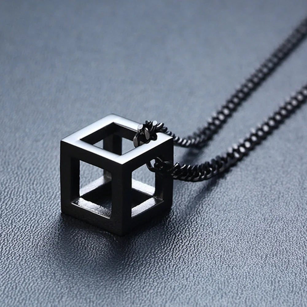 Minimalist Cube Charm Chain Necklace - ATLAS 1