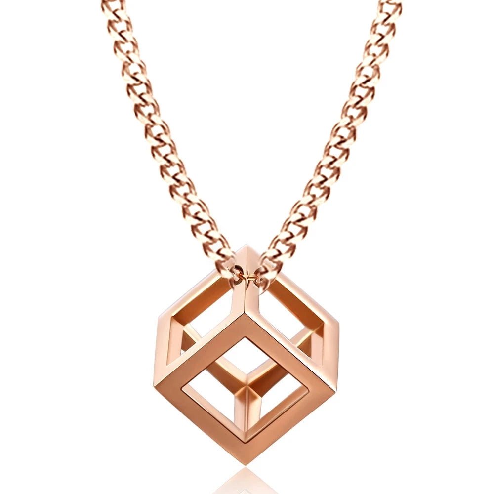 Minimalist Cube Charm Chain Necklace - ATLAS 1