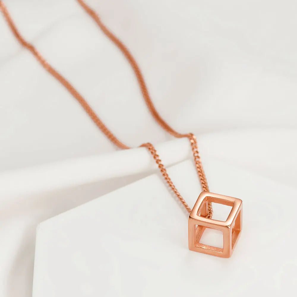Minimalist Cube Charm Chain Necklace - ATLAS 1