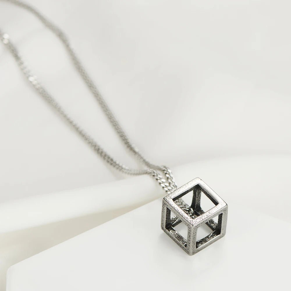 Minimalist Cube Charm Chain Necklace - ATLAS 1