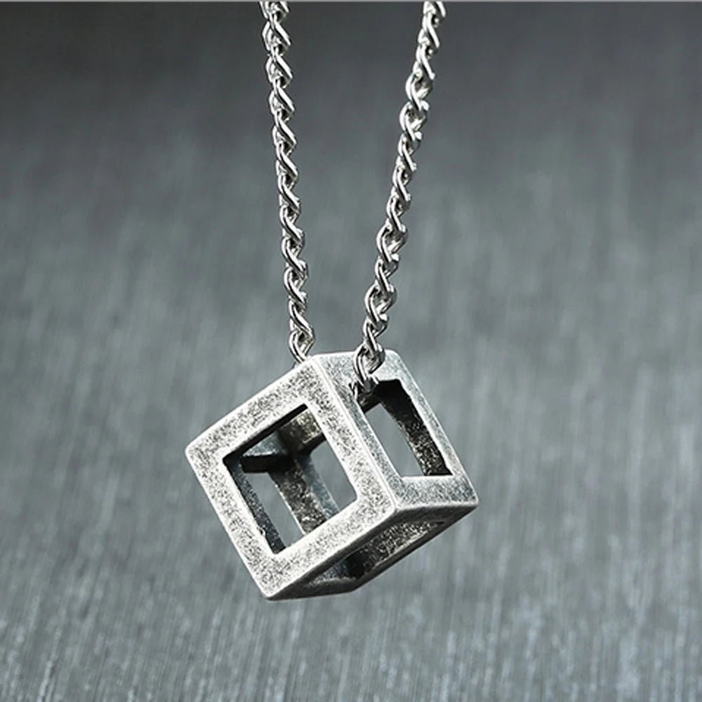 Minimalist Cube Charm Chain Necklace - ATLAS 1