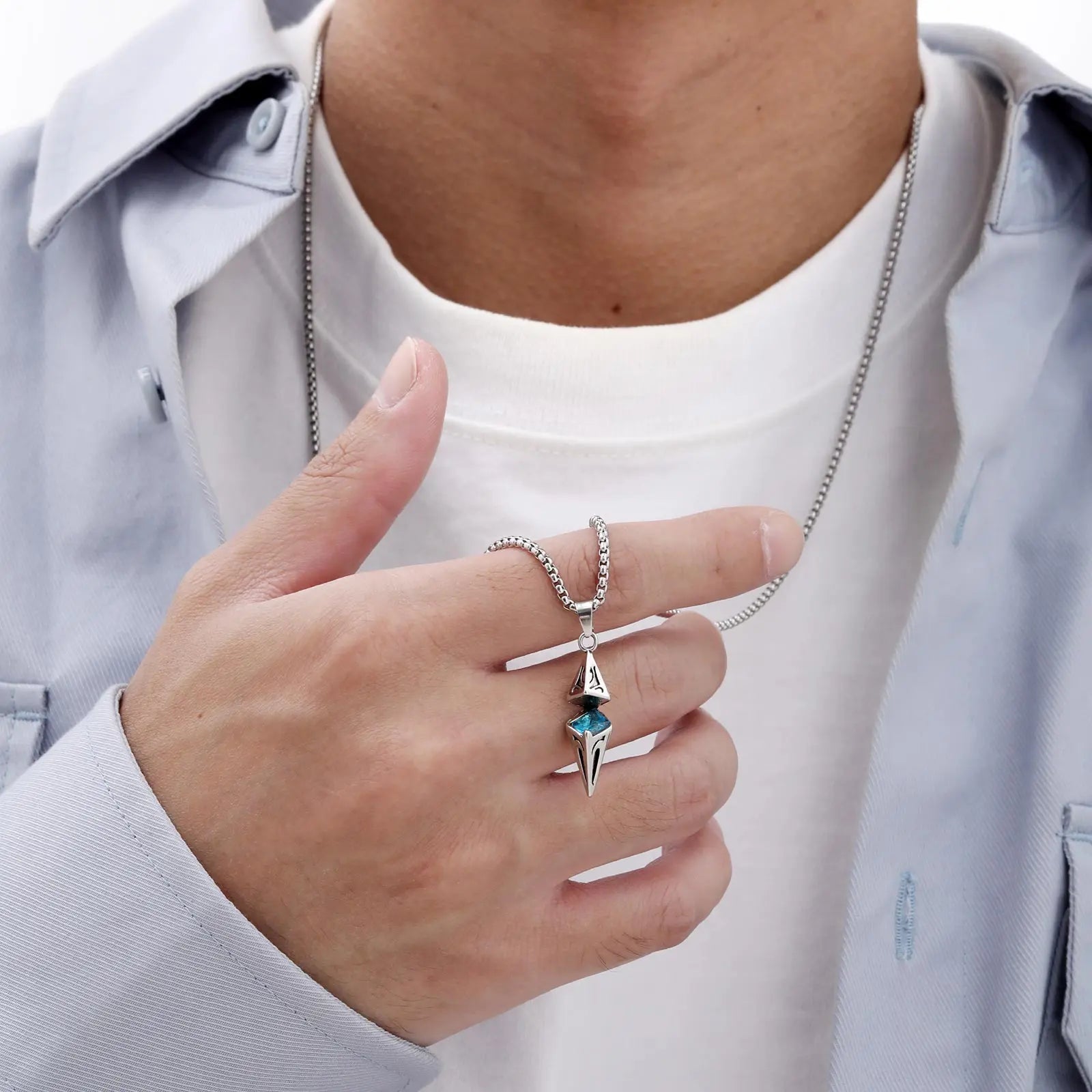 Modern Blue Stone Stainless Steel Necklace - ATLAS 1 - Techwear Store