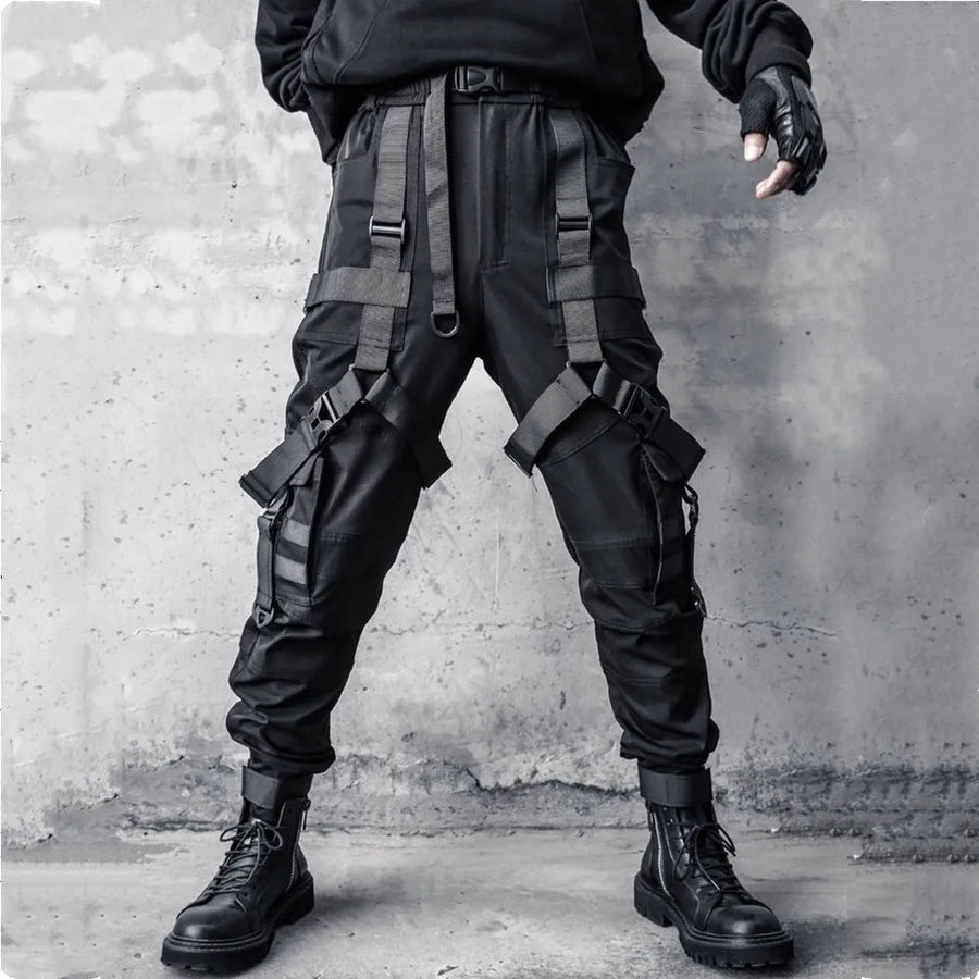 Multi Ribbon Punk Techwear Cargo Pants — Generous oversized silhouette