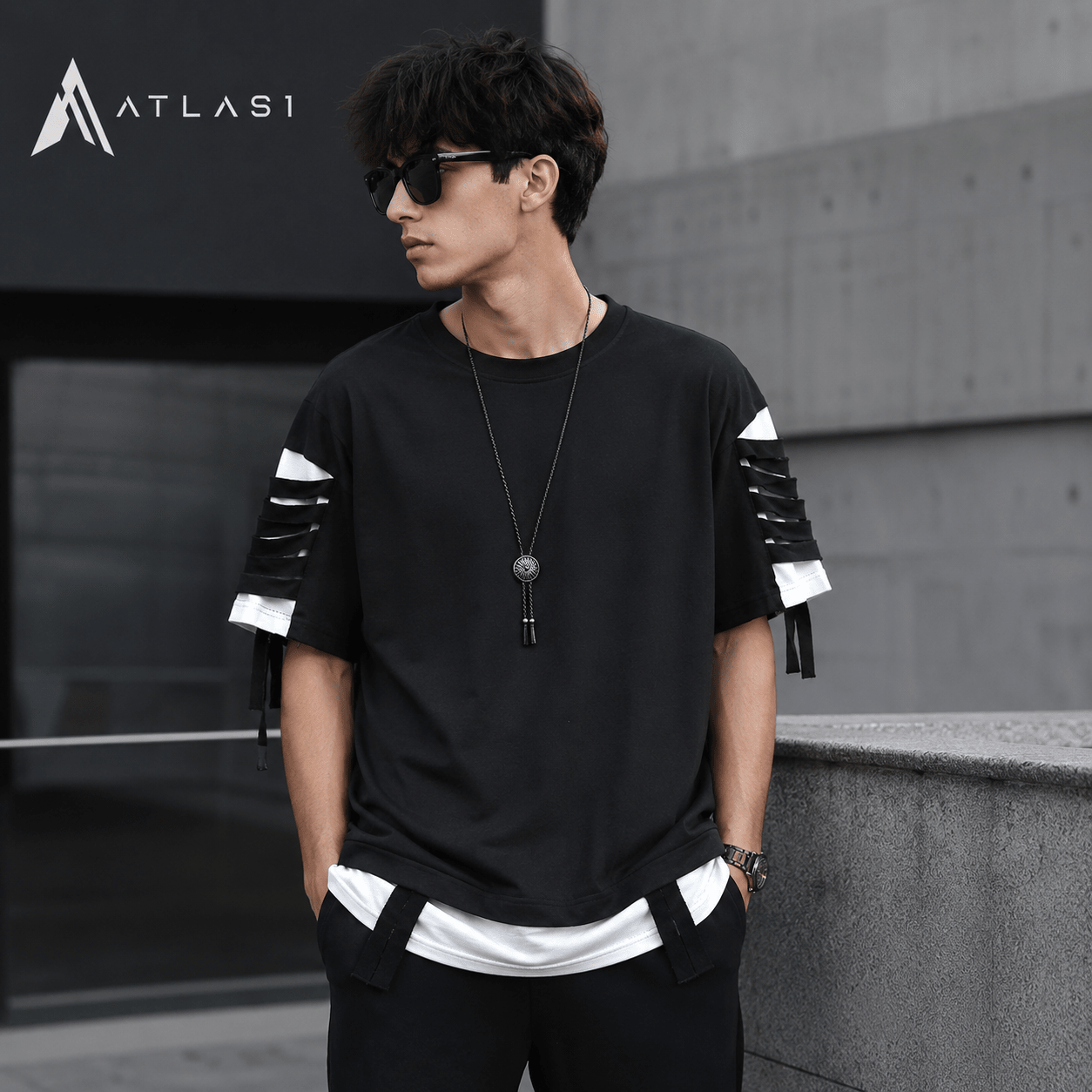 Oversized Ripped Loose Summer Techwear T Shirt - ATLAS 1