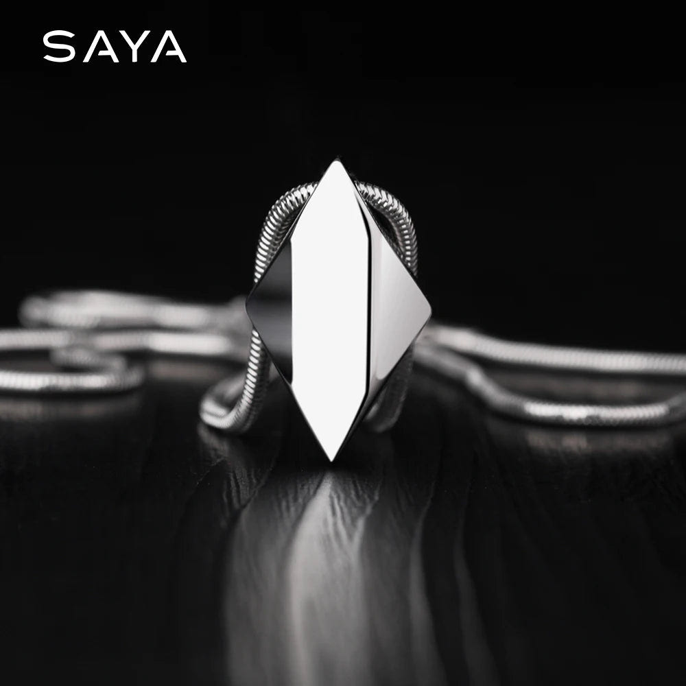 Polished Tungsten Engraved Pendant Chain Necklace - ATLAS 1 - Techwear Store