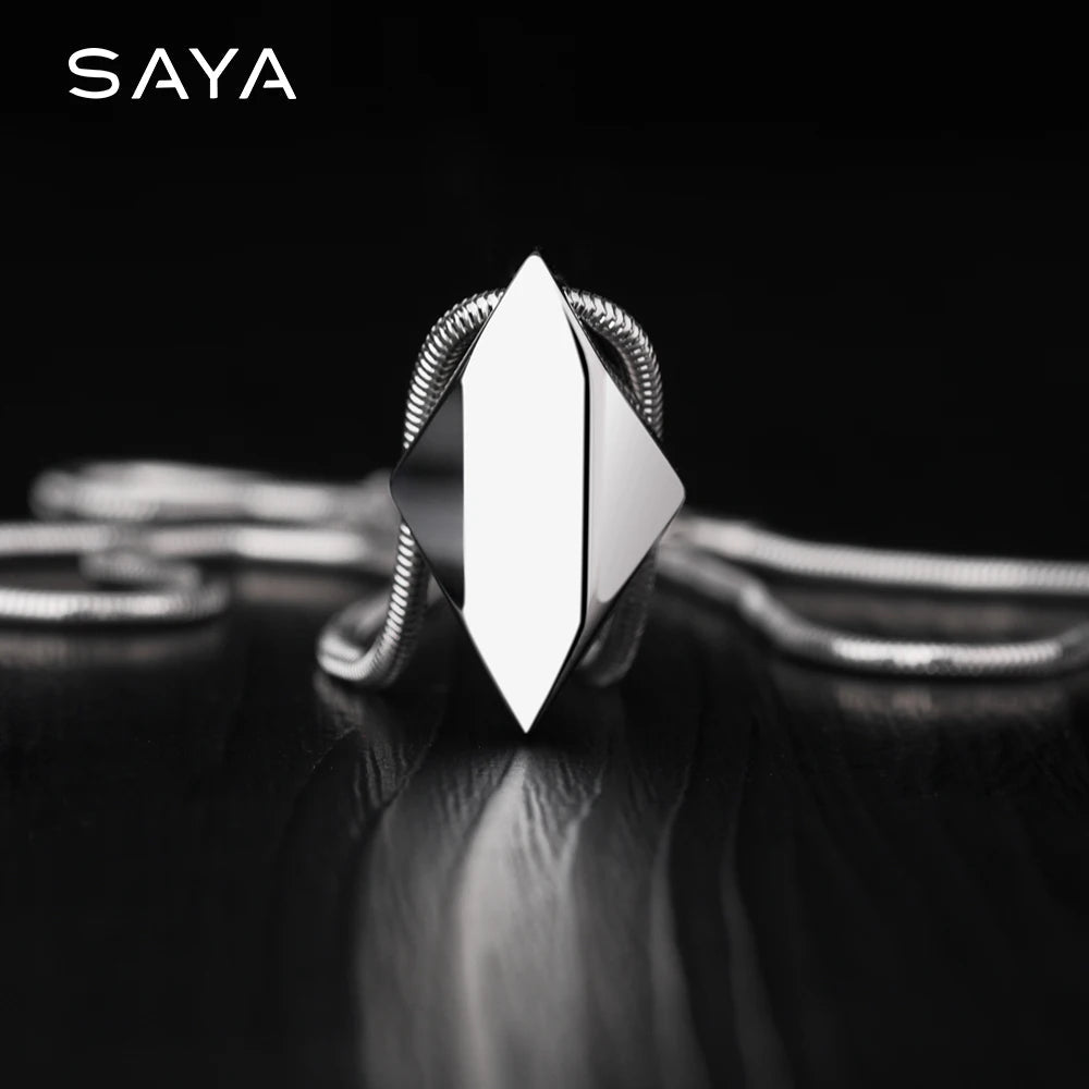 Polished Tungsten Engraved Pendant Chain Necklace - ATLAS 1 - Techwear Store