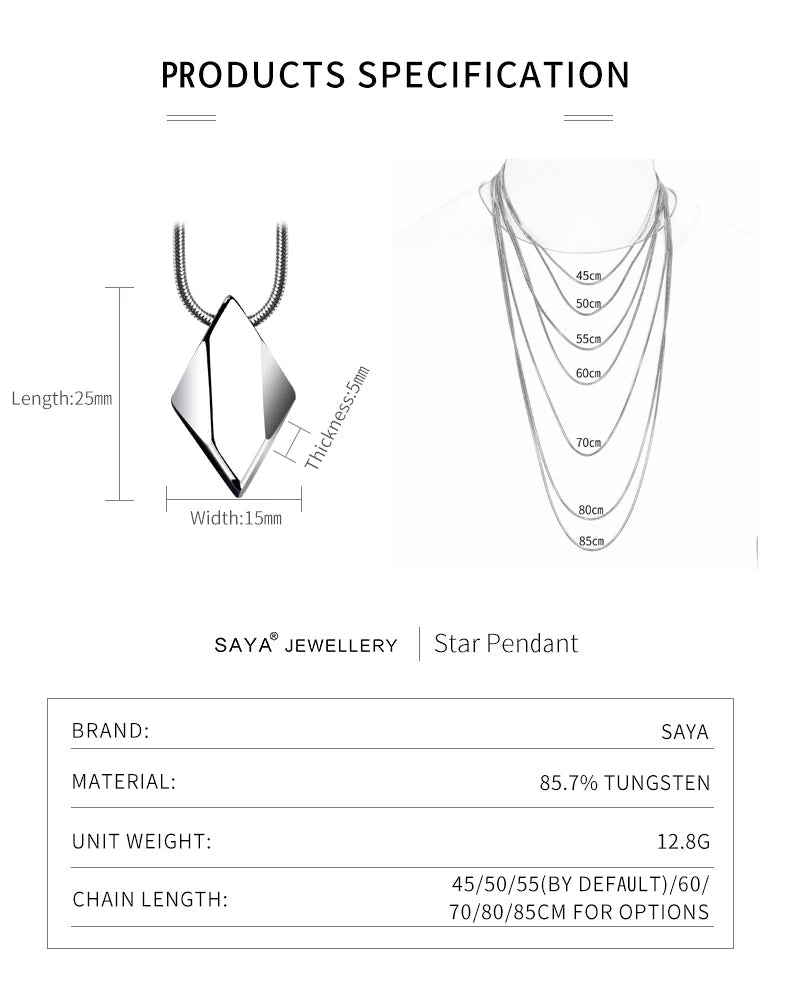 Polished Tungsten Engraved Pendant Chain Necklace - ATLAS 1 - Techwear Store