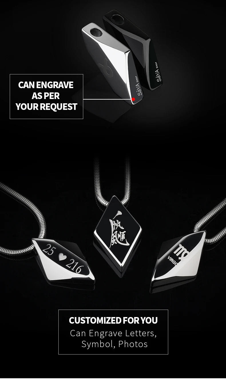 Polished Tungsten Engraved Pendant Chain Necklace - ATLAS 1 - Techwear Store