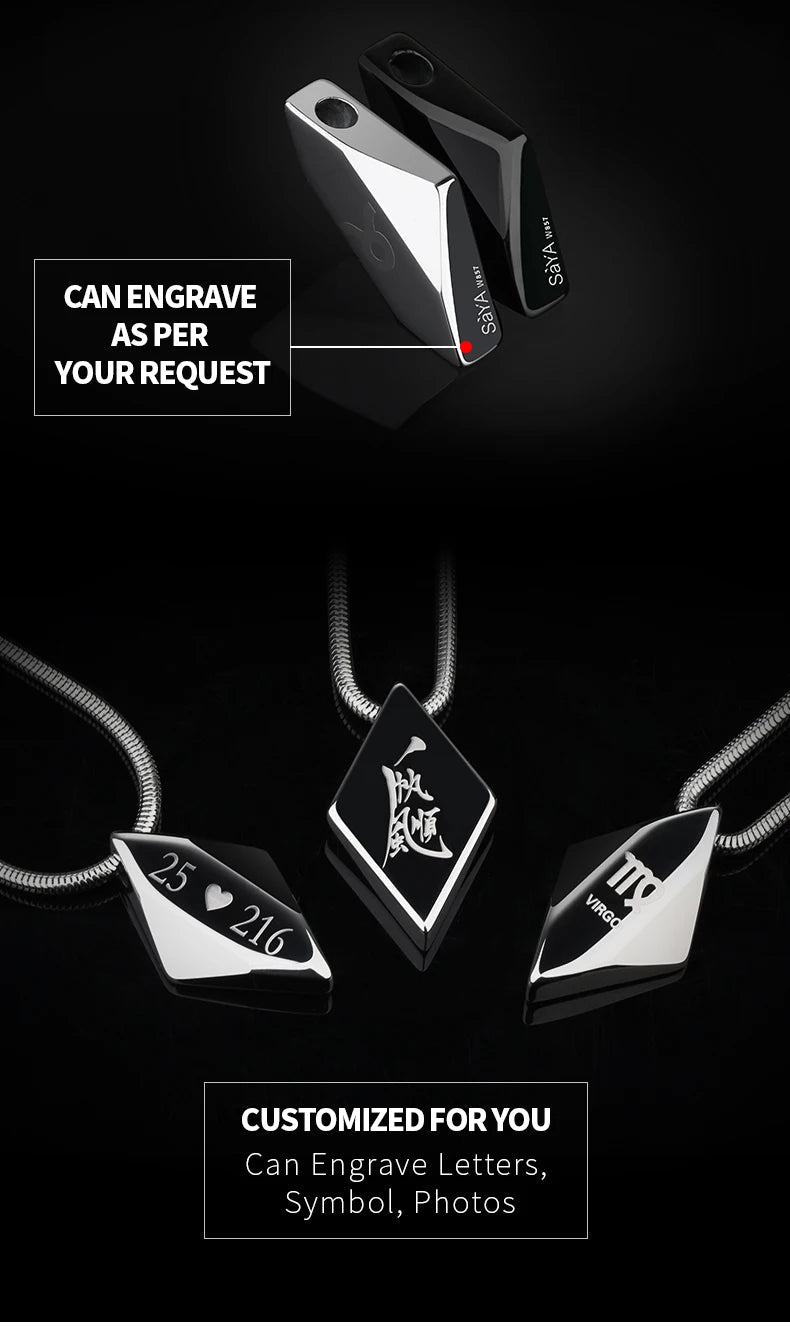 Polished Tungsten Engraved Pendant Chain Necklace - ATLAS 1 - Techwear Store
