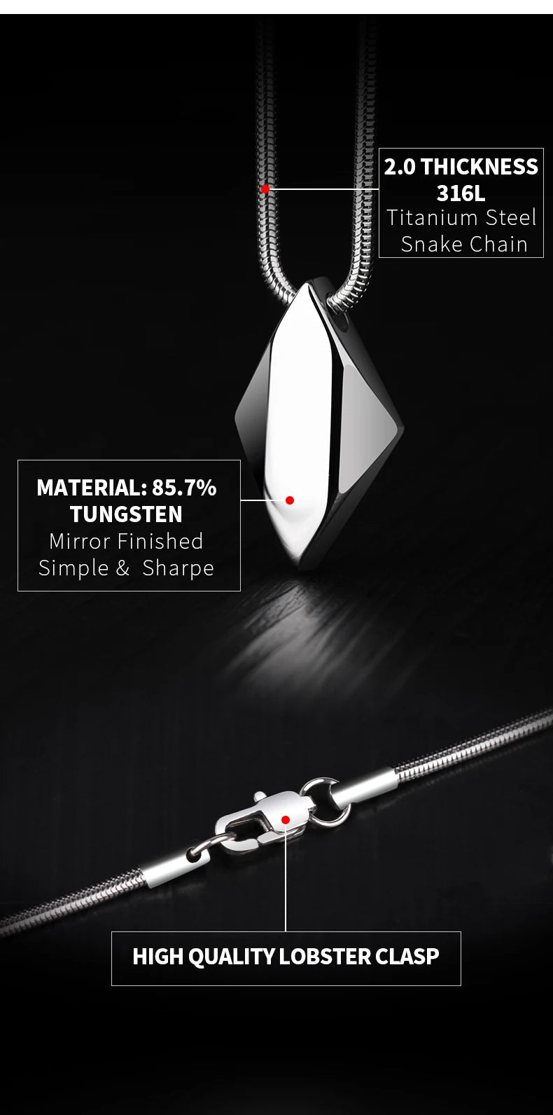 Polished Tungsten Engraved Pendant Chain Necklace - ATLAS 1 - Techwear Store