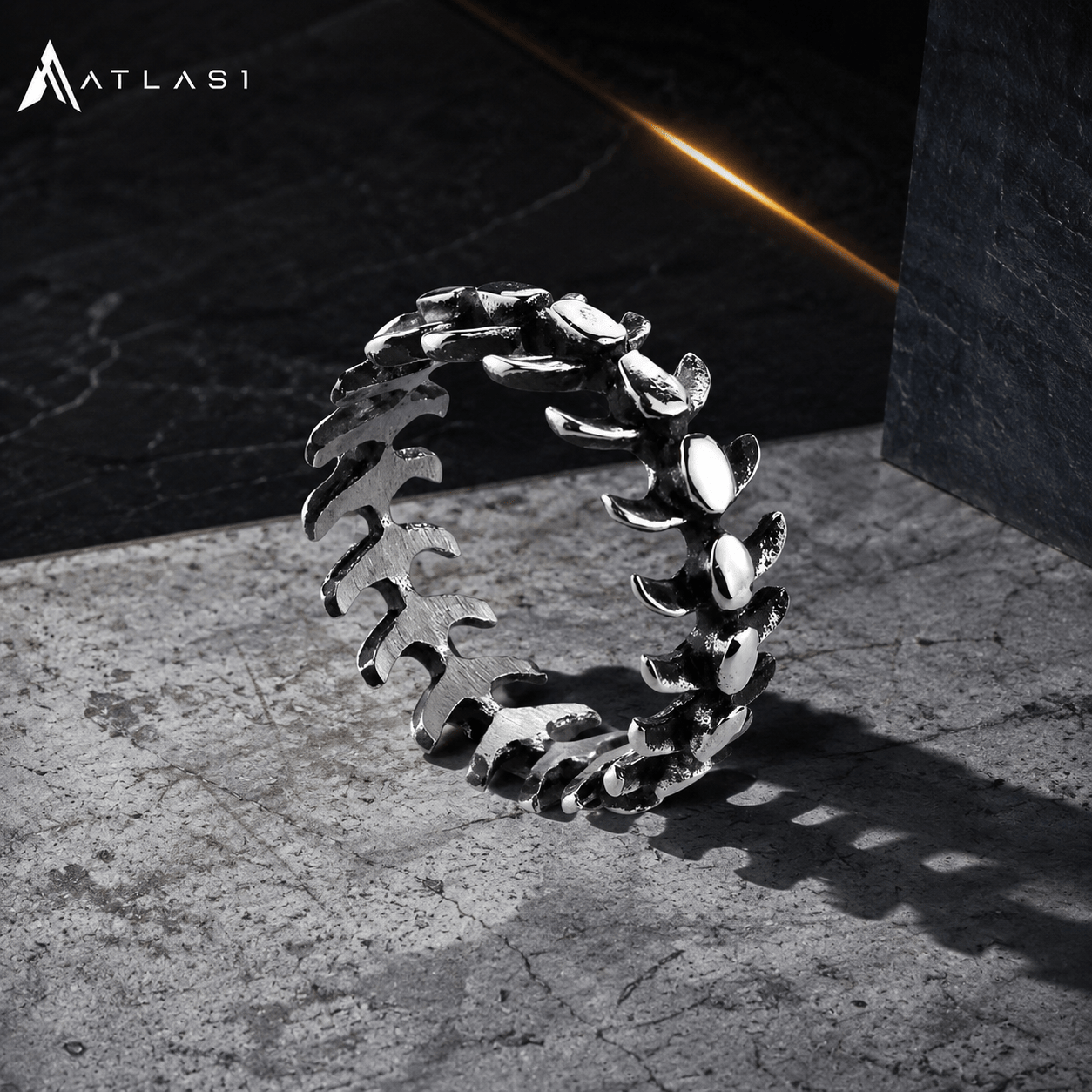 Punk Fishbone Wedding Band Ring - ATLAS 1