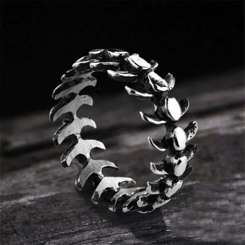 Punk Fishbone Wedding Band Ring - ATLAS 1