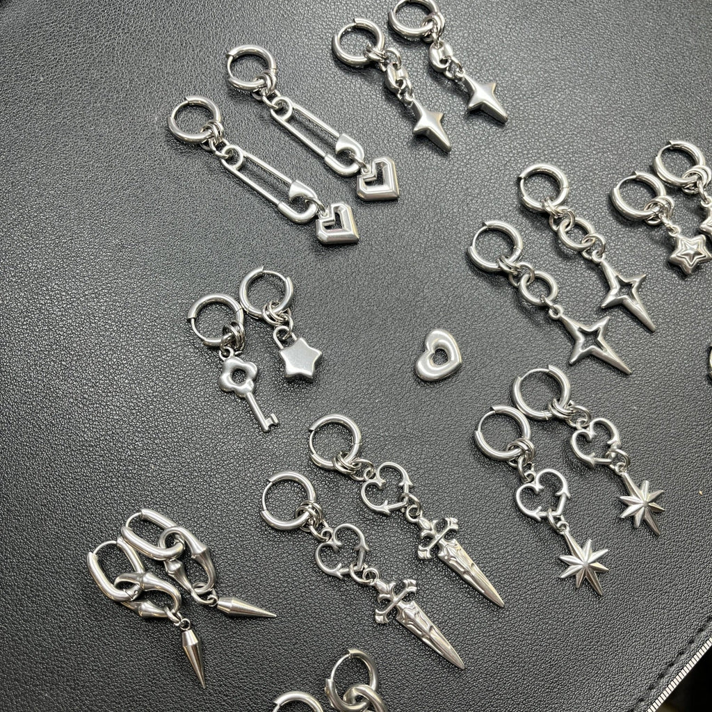 Punk Grunge Rivet Chain Drop Earrings - ATLAS 1