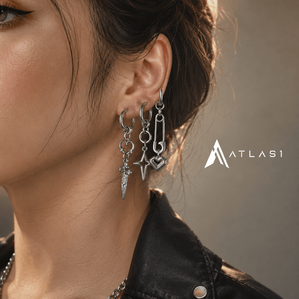 Punk Grunge Rivet Chain Drop Earrings - ATLAS 1