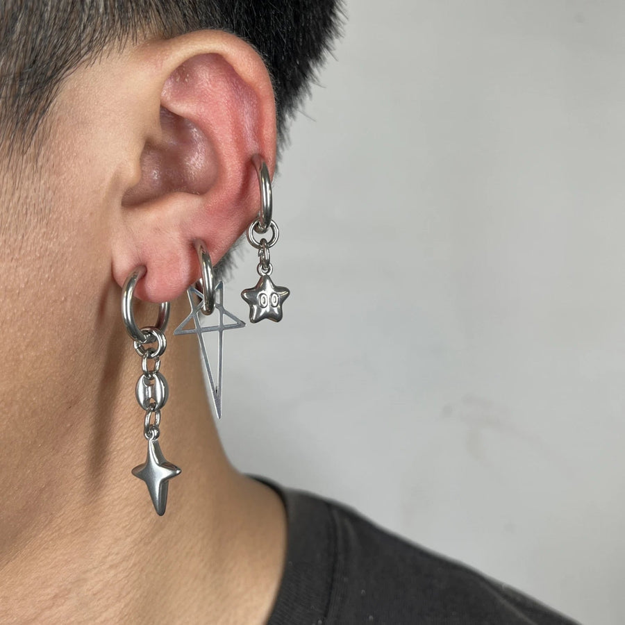 Punk Grunge Rivet Chain Drop Earrings — Strukturierte Kettenglieder